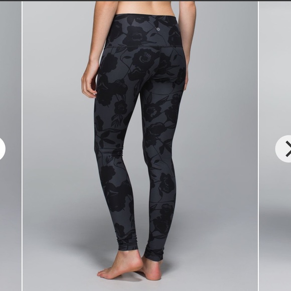 Lululemon- HR Wunder Under Flat Inky Floral- Sz 10- 28”- FoldOver- Coal Black - Picture 10 of 14